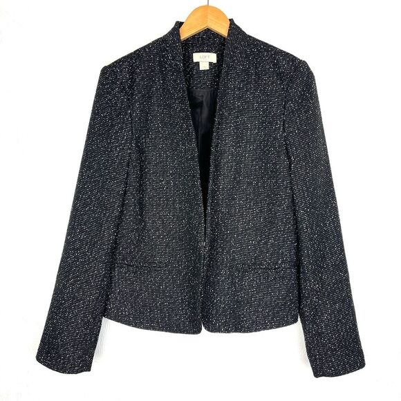 LOFT Black Tweed Collarless Office Career Blazer size 14 - Picture 1 of 4
